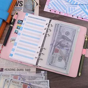 Antner A6 PU Leather Notebook Binder Refillable 6 Ring Budget Binder for A6 Filler Paper, Loose Leaf Personal Planner Binder Cover with Magnetic Buckle, Pink