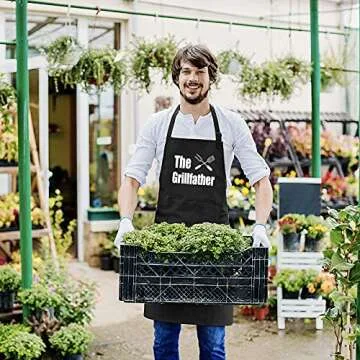 Aprons for Men, Mens Apron, Funny Aprons for Men, with 2 Pockets Adjustable Kitchen Chef Apron for Grilling Cooking BBQ, Husband Birthday Gift, Gifts for Husband, Father's Day Gifts for Dad.