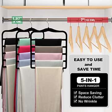 Closet Organizers and Storage,5 Pack Velvet Pants-Hangers-Space-Saving,Non Silp 5 Tier Scarf Jeans Organizer,Dorm Room Essentials for College Students Girls Boys Guys,Organization and Storage