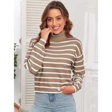 ZAFUL Women's 2024 Fall Sweater Turtleneck Long Sleeve Striped Casual Pullover Sweater Jumper Tops