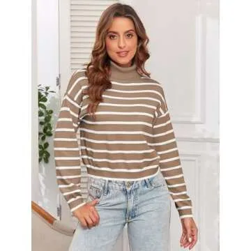 ZAFUL Women's 2024 Fall Sweater Turtleneck Long Sleeve Striped Casual Pullover Sweater Jumper Tops