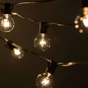 Hometown Evolution, Inc. 50 Foot G40 Globe String Lights with Clear Bulbs and Black Wire (+ 2 Free Spares) for Patio Deck Cafe Bistro and Outdoor Lighting