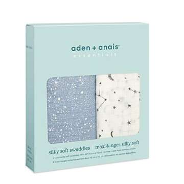 aden + anais Essentials Silky Soft Swaddle Baby Blanket, 100% Bamboo Viscose Muslin Blankets for Girls & Boys, Baby Receiving Swaddles, Ideal Newborn & Infant Swaddling Set, 2 Pack, Cosmic Galaxy