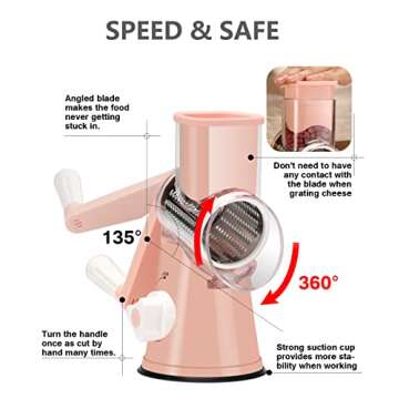 Ancevsk Rotary Cheese Grater - 3 in 1 Kitchen Tool