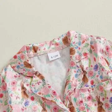 Multitrust Baby Girl Easter Day Silk Pajamas Set Bunny Carrot Button Down Feather Trim Sleeve Shirts Pants 2PCS Satin Pj Sets (A Pink, 18-24 Months)