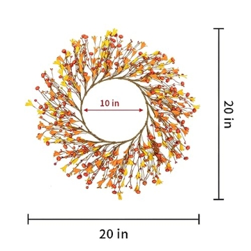 LLZLL 20" Artificial Fall Wreath, Autumn Wreaths for Front Door Fall Berry Wreath with Pumpkin for Farmhouse Thanksgiving Wall Window Decorations