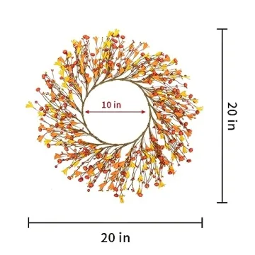 LLZLL 20" Artificial Fall Wreath, Autumn Wreaths for Front Door Fall Berry Wreath with Pumpkin for Farmhouse Thanksgiving Wall Window Decorations