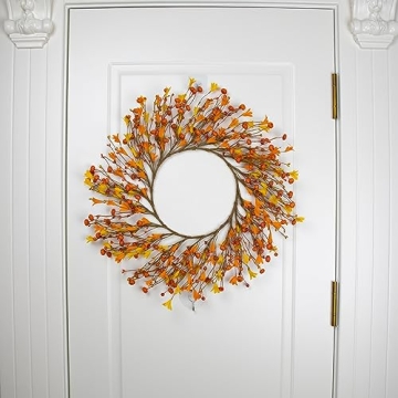 LLZLL 20" Artificial Fall Wreath, Autumn Wreaths for Front Door Fall Berry Wreath with Pumpkin for Farmhouse Thanksgiving Wall Window Decorations