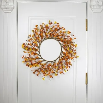 LLZLL 20" Artificial Fall Wreath, Autumn Wreaths for Front Door Fall Berry Wreath with Pumpkin for Farmhouse Thanksgiving Wall Window Decorations