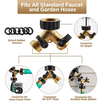 IPOW Brass Heavy Duty 2 Way Garden Hose Splitter Adapter