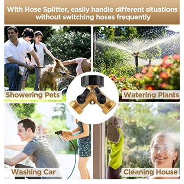 IPOW Brass Heavy Duty 2 Way Garden Hose Splitter Adapter