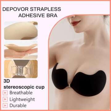 DEPOVOR Super Sticky Push Up Bras Strapless Backless Breast Lift Bras for Women Wedding Dresses Reusable