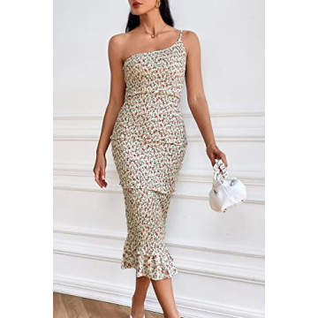 PRETTYGARDEN Summer One Shoulder Midi Dress for Women