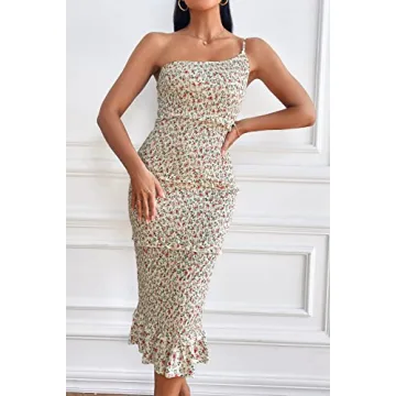 PRETTYGARDEN Summer One Shoulder Midi Dress for Women