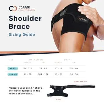 Copper Compression Recovery Shoulder Brace - Immobilizer for Torn Rotator Cuff, AC Joint Pain Relief, Dislocation, Arm Stability, Injuries, Tears - Adjustable Fits Men, Women - Black - One Size