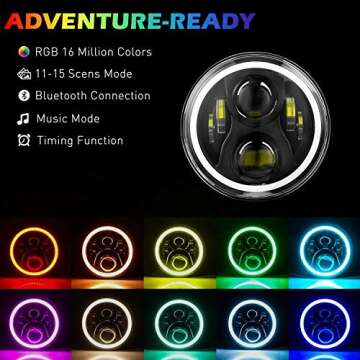 BEEYEO 7 Inch Round LED Headlight RGB Halo Angel Eyes DOT Approved Halo Headlights for Wrangler JK T...