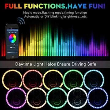 BEEYEO 7 Inch Round LED Headlight RGB Halo Angel Eyes DOT Approved Halo Headlights for Wrangler JK TJ LJ CJ Sahara Sport Rubicon Headlight 1997~2017, 2Pack RGB Headlights