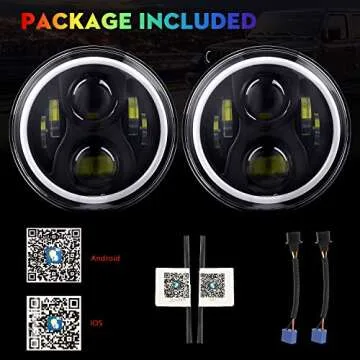BEEYEO 7 Inch Round LED Headlight RGB Halo Angel Eyes DOT Approved Halo Headlights for Wrangler JK TJ LJ CJ Sahara Sport Rubicon Headlight 1997~2017, 2Pack RGB Headlights