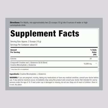 Fitness Labs German Creatine and L-Glutamine | 1.1 lbs | Monohydrate and Creapure Powder | Vegan Fit...