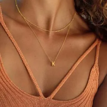BAYLAY Dainty Gold Necklace for Women, Gold E Initial Pendant Choker Necklace Simple Cute Personalized Name Necklace Gold Necklace for Women