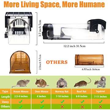 Humane Mouse Traps, 12 inches Enlarged No Kill Rat Live Traps for Chipmunks, Reusable Catch and Release Mice, Pet and Children Friendly Mouse Trap That Work (2 Pack)