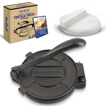 10 Inch Cast Iron Tortilla Press by StarBlue with FREE 100 Pieces Oil Paper and Digital Recipes e-bo...