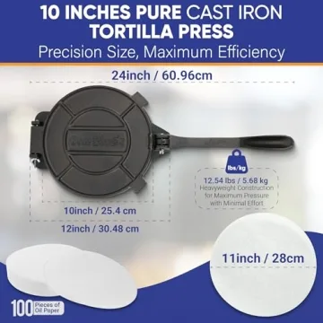 10 Inch Cast Iron Tortilla Press for Perfect Tortillas and More