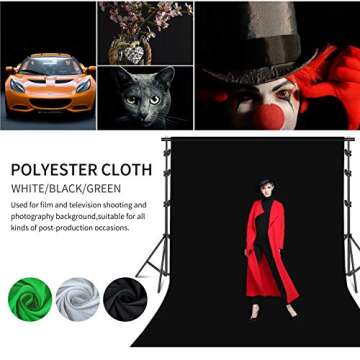 SH Photography Lighting Kit 4 x 65W 5500K LED Bulbs Green Screen 2.6x3M/8.5FTx10FT Backdrop Stand So...