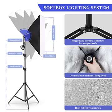 SH Photography Lighting Kit 4 x 65W 5500K LED Bulbs Green Screen 2.6x3M/8.5FTx10FT Backdrop Stand Softbox Umbrellas 5 in1 Reflector Accessories Continuous Light for Photo Video Studio Equipment