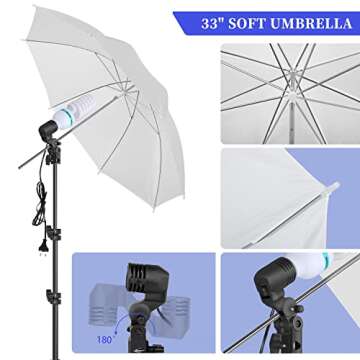 SH Photography Lighting Kit 4 x 65W 5500K LED Bulbs Green Screen 2.6x3M/8.5FTx10FT Backdrop Stand Softbox Umbrellas 5 in1 Reflector Accessories Continuous Light for Photo Video Studio Equipment