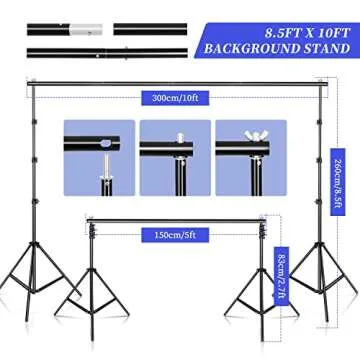 SH Photography Lighting Kit 4 x 65W 5500K LED Bulbs Green Screen 2.6x3M/8.5FTx10FT Backdrop Stand Softbox Umbrellas 5 in1 Reflector Accessories Continuous Light for Photo Video Studio Equipment