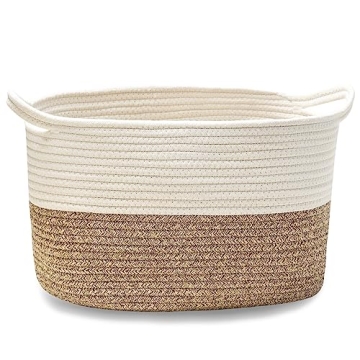 JIA QAQ Square Cotton Rope Small Baskets With Handles for Nursery, Toys, Household, Handcrafted Wove...