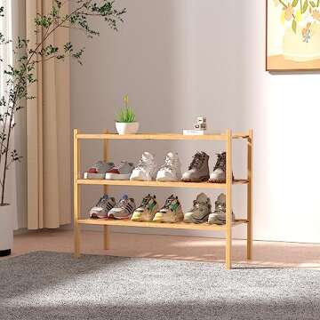 ROMGUAR CRAFT 3 Tier Bamboo Shoe Rack for Closet Free Standing Wood Shoe Shelf Storage Organizer for...