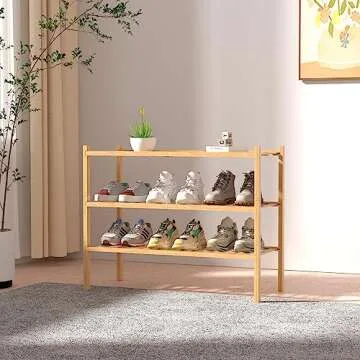 ROMGUAR CRAFT 3 Tier Bamboo Shoe Rack for Closet Free Standing Wood Shoe Shelf Storage Organizer for...