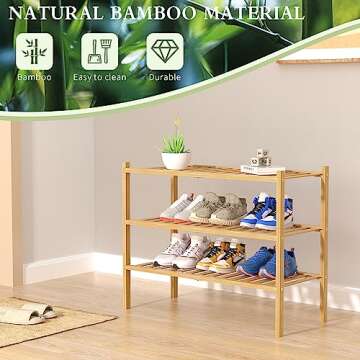ROMGUAR CRAFT 3 Tier Bamboo Shoe Rack for Closet Free Standing Wood Shoe Shelf Storage Organizer for Entryway Small Space Stackable 27"x11"x20" (Natural)