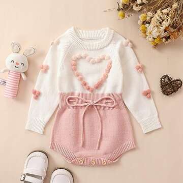 Ursobutegl Baby Girl Knitted Romper Sweater Long Sleeve Knit Embroidery Floral Onesie Bodysuits Warm...