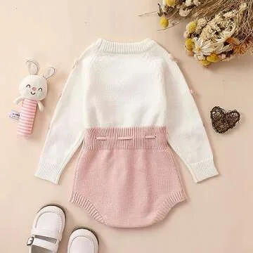Ursobutegl Knitted Baby Girl Romper - Cozy Fall Winter Style