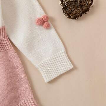 Ursobutegl Baby Girl Knitted Romper Sweater Long Sleeve Knit Embroidery Floral Onesie Bodysuits Warm Fall Winter Clothes (Love Heart-pink, 0-3 Months)