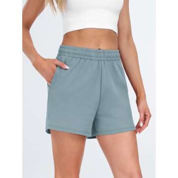 AUTOMET Womens Sweat Shorts Casual Summer Drawstring Comfy Elastic High Waist Running Clothes with Pockets Greyblue XL