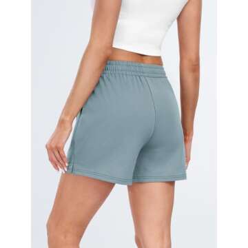 AUTOMET Womens Sweat Shorts Casual Summer Drawstring Comfy Elastic High Waist Running Clothes with Pockets Greyblue XL