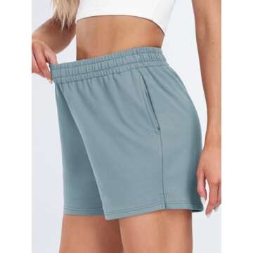 AUTOMET Womens Sweat Shorts Casual Summer Drawstring Comfy Elastic High Waist Running Clothes with Pockets Greyblue XL