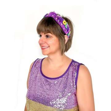 NVENF Mardi Gras Headbands for Women Crown Mask Headband Green Purple Yellow Rhinestone Jeweled Knot...
