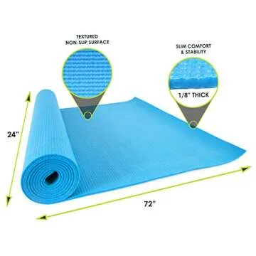 ProsourceFit Classic Yoga Mat 1/8” (3mm) Thick, Extra Long 72-Inch Lightweight Fitness Mat with Non-Slip Grip for Yoga, Pilates, Exercise
