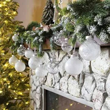 Sea Team 70mm/2.76" Shatterproof Clear Plastic Christmas Ball Ornaments Decorative Xmas Balls Baubles Set with Stuffed Delicate Decorations (24 Counts, White)