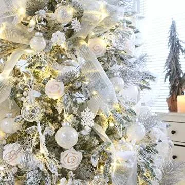 Sea Team 70mm/2.76" Shatterproof Clear Plastic Christmas Ball Ornaments Decorative Xmas Balls Baubles Set with Stuffed Delicate Decorations (24 Counts, White)