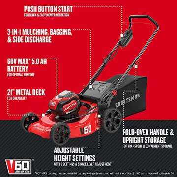 CRAFTSMAN V60* 3-in-1 Cordless Lawn Mower with 21-Inch Deck - Power, Durability, Convenience!