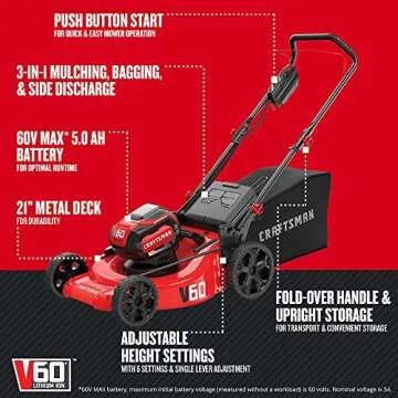 CRAFTSMAN V60* 3-in-1 Cordless Lawn Mower with 21-Inch Deck - Power, Durability, Convenience!