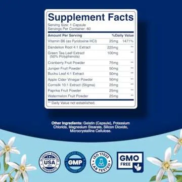 Water Retention Pills for Women & Men - Herbal Diuretic Supplements - Fluid Retention Supplement with Dandelion Leaf Extract & Green Tea for Bloating Relief - Pills for Leg & Feet Swelling - 60 Count