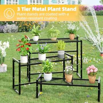 Stackable 3 Tier Metal Plant Stand for Indoor Outdoor Use