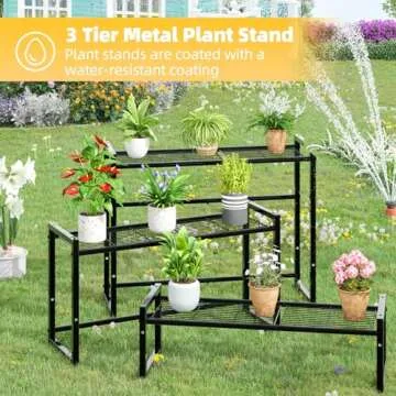 Stackable 3 Tier Metal Plant Stand for Indoor Outdoor Use